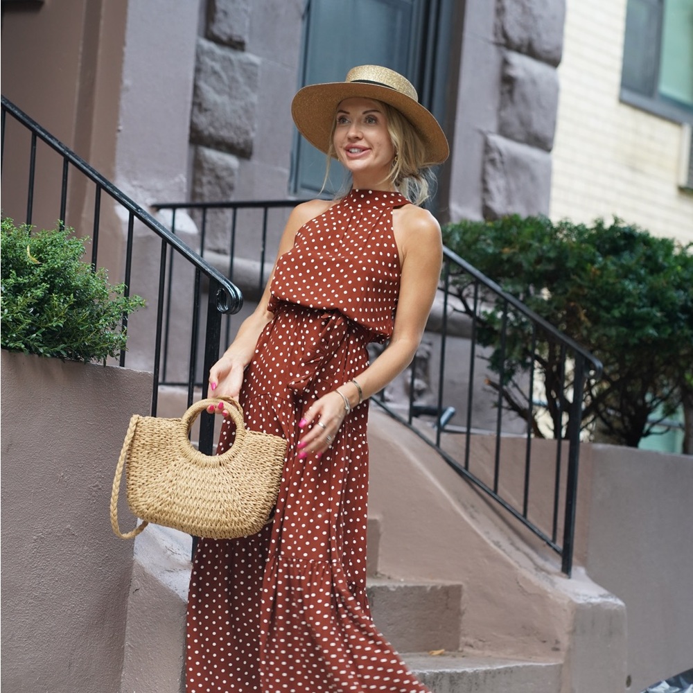 Brown maxi polka dot dress